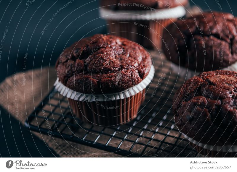Hausgemachte Schokoladen-Muffins Cupcake Kuchen gebastelt Dessert Lebensmittel Snack Hintergrundbild dunkel frisch braun süß lecker Bäckerei geschmackvoll