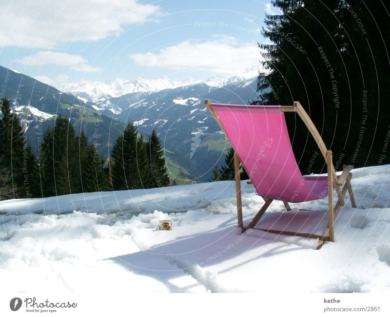 schneeliege rosa Baum Tanne Schnee Berge u. Gebirge Alpen Hütte Stuhl