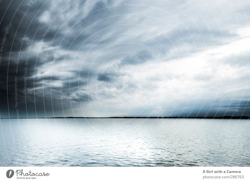 Hiddensee - die Überfahrt Umwelt Natur Landschaft Urelemente Wasser Himmel Wolken Gewitterwolken Frühling schlechtes Wetter dunkel natürlich wild blau Ferne