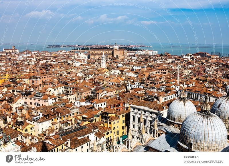 Luftaufnahme von Venedig vom Glockenturm aus schön Ferien & Urlaub & Reisen Tourismus Sommer Meer Haus Hausbau Landschaft Himmel Küste Stadt Hauptstadt Skyline