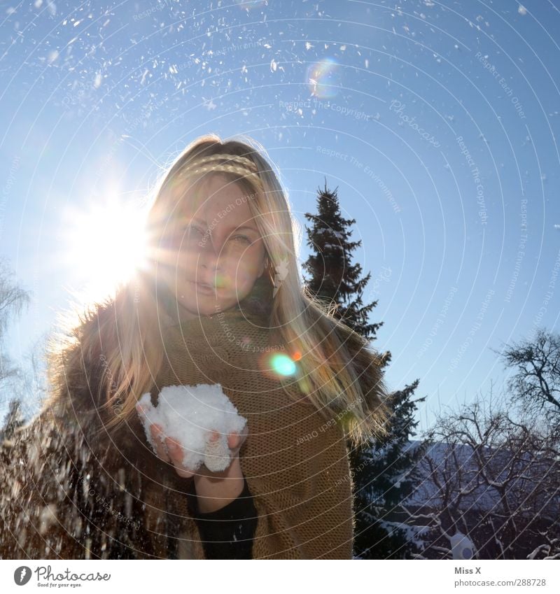 Eisprinzessin Mensch feminin Junge Frau Jugendliche Erwachsene 1 18-30 Jahre Winter Frost Schnee Schneefall Baum Mantel Pelzmantel Fell Haare & Frisuren blond