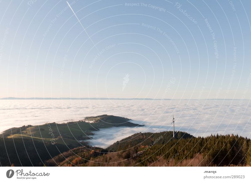 Inversion Ausflug Windkraftanlage Umwelt Natur Landschaft Wolkenloser Himmel Klima Klimawandel Wetter Schönes Wetter Wald Hügel Berge u. Gebirge Stimmung