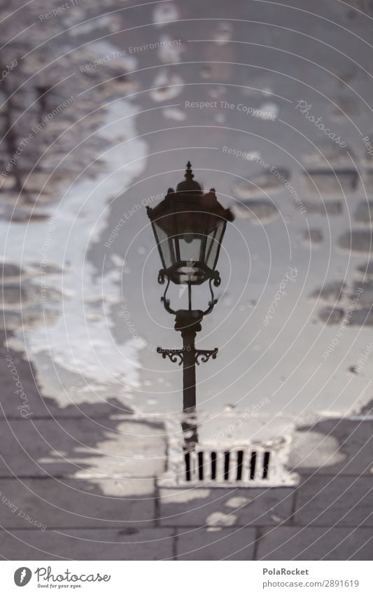 #A# LaternenWasser Kunst Kunstwerk ästhetisch Straßenbeleuchtung Lampion Laternenpfahl Pfütze Reflexion & Spiegelung Dresden Farbfoto Gedeckte Farben