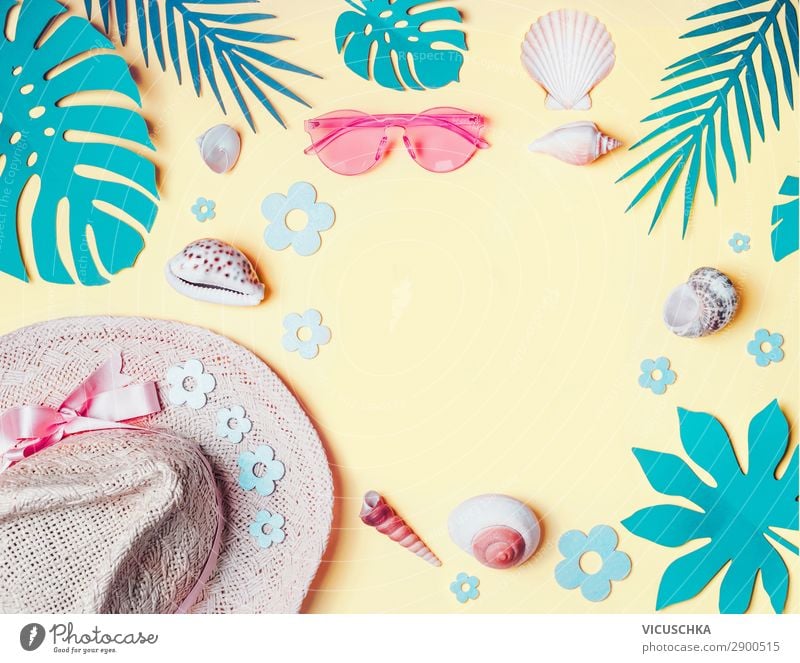 Sommer Hintergrund mit Sonnenhut und Sonnenbrille Design Ferien & Urlaub & Reisen Tourismus Sommerurlaub Sonnenbad Strand Party Accessoire Hut