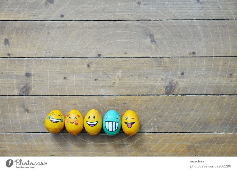 egg-familie IV Ei Osterei bemalt Kunst Ostern Tradition Feste & Feiern Smiley lachen Witz Humor lustig Freude Gesicht Clique Unsinn Holz Blume Frühling