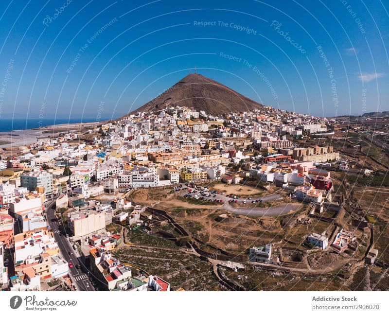 Stadtlandschaft an der Küste der Insel Großstadt Drohnenansicht abgelegen Fluggerät Gran Canaria Spanien malerisch Ferien & Urlaub & Reisen hell Landschaft