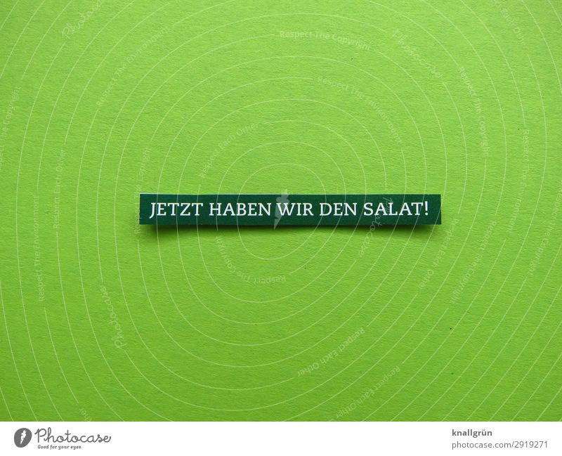 JETZT HABEN WIR DEN SALAT! Schriftzeichen Schilder & Markierungen Kommunizieren chaotisch erleben Frustration Gefühle Krise Misserfolg Missgeschick Verzweiflung