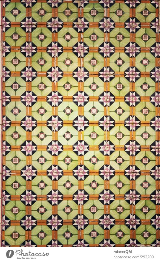 quer gekachelt. Kunst ästhetisch Fliesen u. Kacheln Muster Symmetrie Portugal Lissabon viele grün Farbfoto Gedeckte Farben Außenaufnahme Nahaufnahme