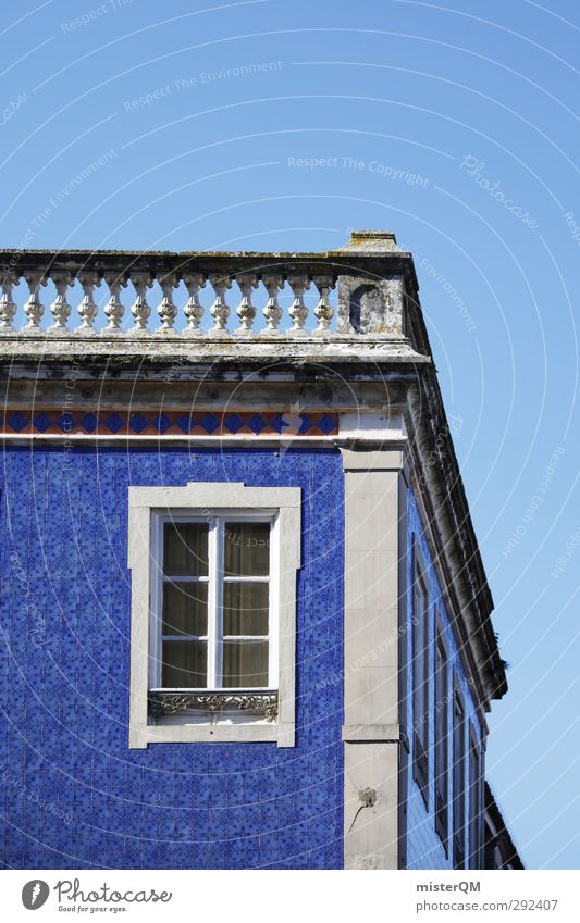 Blaue Fassade. Kunst ästhetisch blau Blauer Himmel Portugal Autofenster Altbau Lissabon Eckgebäude Fliesen u. Kacheln Farbfoto Gedeckte Farben Außenaufnahme
