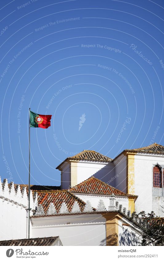Portugal. Kunst ästhetisch Fahne wehen Lissabon Haus Kleinstadt Wappen Patriotismus Farbfoto Gedeckte Farben Außenaufnahme Experiment abstrakt Menschenleer