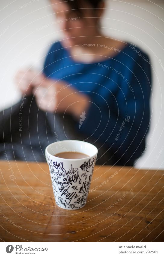 Tag-Mug Ernährung Frühstück Kaffeetrinken Getränk Heißgetränk Tasse Becher Design harmonisch Wohlgefühl Zufriedenheit Freizeit & Hobby stricken Häusliches Leben