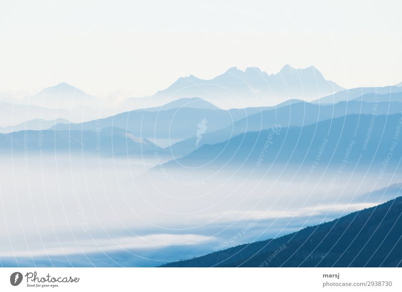 Sanfte Bergwelt harmonisch Erholung ruhig Meditation Ferien & Urlaub & Reisen Berge u. Gebirge Landschaft Nebel außergewöhnlich kalt blau Hoffnung demütig