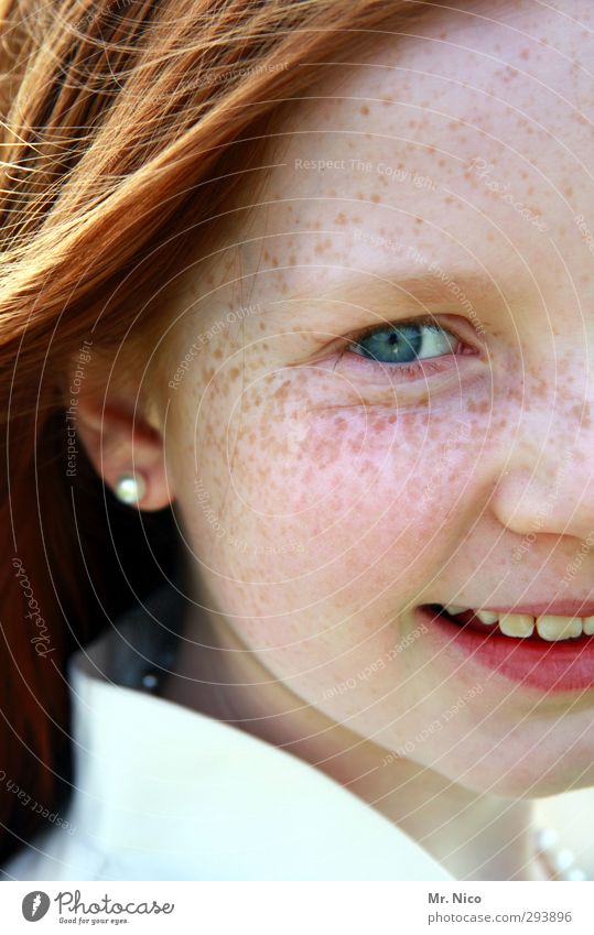 irish Sommer feminin Mädchen Haut Kopf Gesicht Auge Ohrringe rothaarig langhaarig natürlich Zufriedenheit Sommersprossen lachen Augenfarbe frech Freundlichkeit