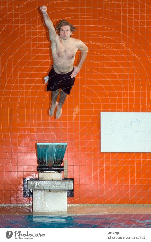 Hero Lifestyle Stil Fitness Sport Wassersport Sportler Sprungbrett Schwimmbad maskulin Junger Mann Jugendliche 1 Mensch 18-30 Jahre Erwachsene Zeichen fliegen