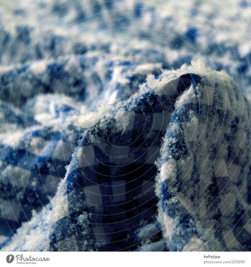 zugspitze Gastronomie blau Tischwäsche Winter Falte Frost Kristallstrukturen Schneefall Schneeflocke Bayern kariert Oktoberfest Farbfoto Nahaufnahme