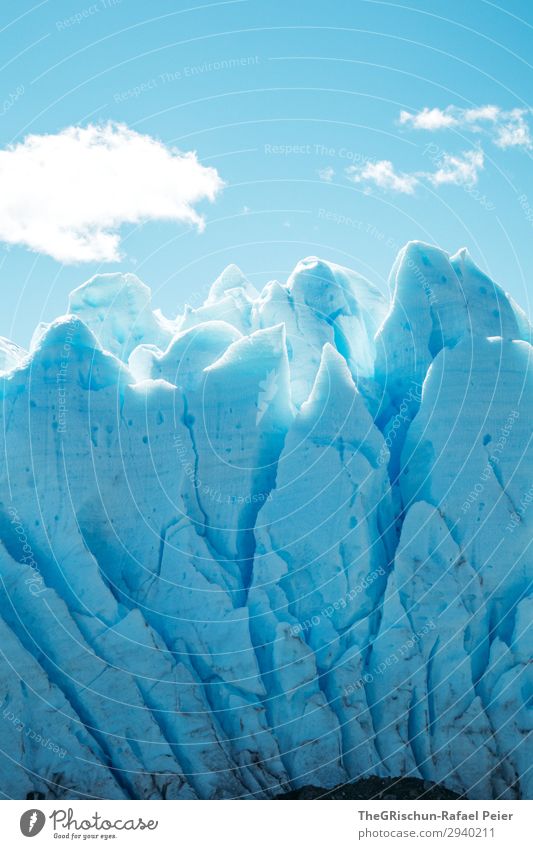 Perito Moreno Gletscher Natur Landschaft blau weiß Wolken Eis Schnee Riss Strukturen & Formen Spitze dreckig brechen Sonnenlicht Himmel Farbfoto Außenaufnahme