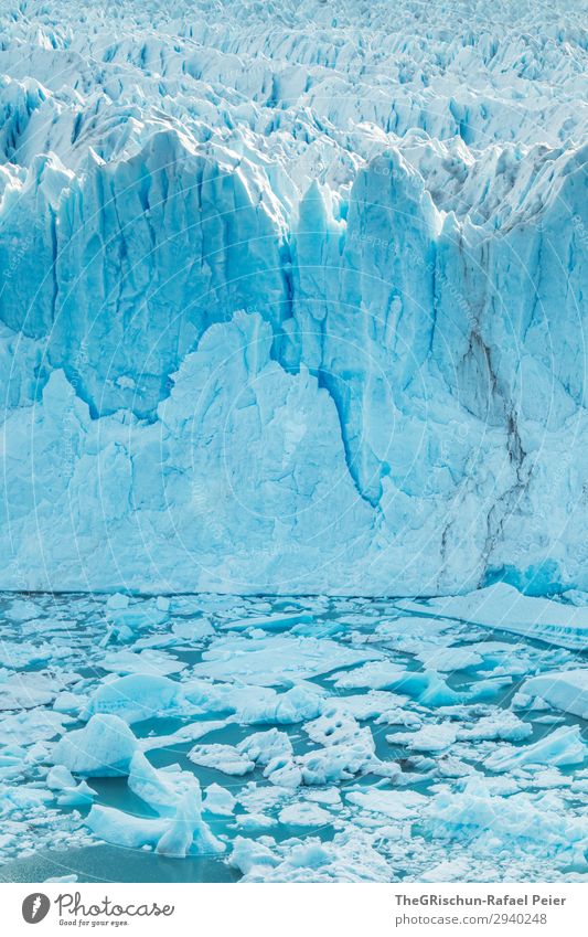 Perito Moreno Gletscher Natur blau türkis weiß Eisscholle Riss Spitze Strukturen & Formen Wasser Im Wasser treiben abbrechen kalbern Patagonien Farbfoto