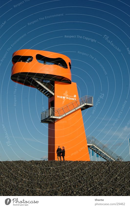 Godzillas Sohn Hafencity Architektur Hamburg orange Aussicht Treppe blau