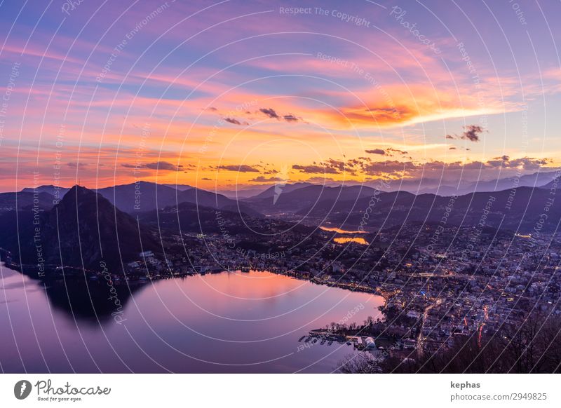 Sonnenuntergang über dem Lago di Lugano II Ferien & Urlaub & Reisen Tourismus Freiheit Berge u. Gebirge Natur Sonnenaufgang Schönes Wetter Alpen See