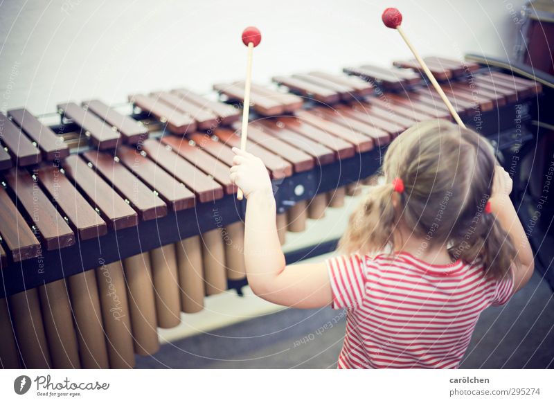 Musik braun rot Musiker Kind musizieren Xylophon Marimba Musikinstrument Musikschule Instrument lernen Farbfoto Gedeckte Farben Detailaufnahme