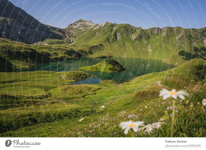 Blick auf den Schrecksee wandern Berge u. Gebirge Klettern Bergsteigen Natur Erde Wasser Himmel Wolkenloser Himmel Sommer Alpen See Lebensfreude Wanderlust