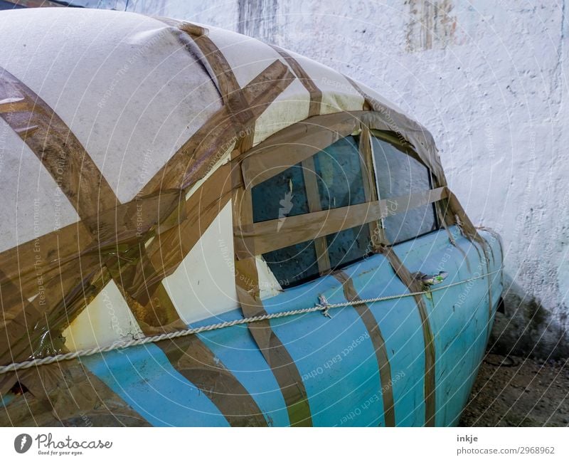 kubanische Schweißnaht Verkehr PKW Oldtimer Autodach Autofenster Klebeband authentisch einfach kaputt blau braun Armut innovativ Kuba Farbfoto Außenaufnahme