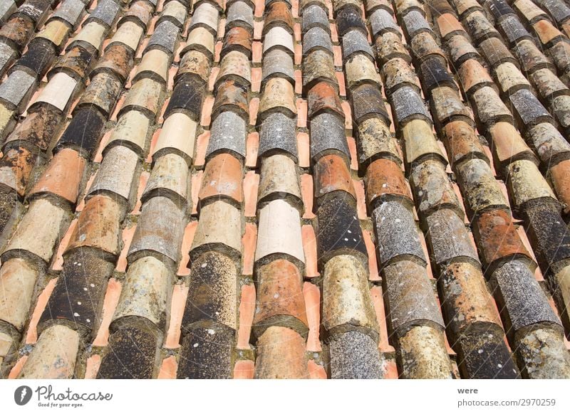 Historical clay roof tiles in laying style monk and nun Altstadt Dach ästhetisch Schutz Zeit Alcazar Andalusia Spain Tarifa building copy space historical house