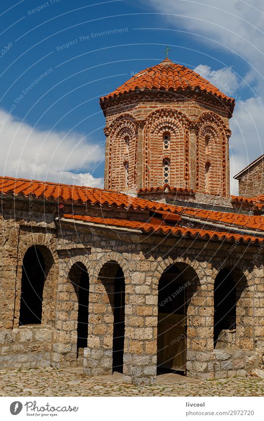 Kloster Naum, Mazedonien - Albanien Tourismus Kunst Himmel Wolken Kleinstadt Kirche Gebäude Architektur Fassade Dach Denkmal Stein historisch