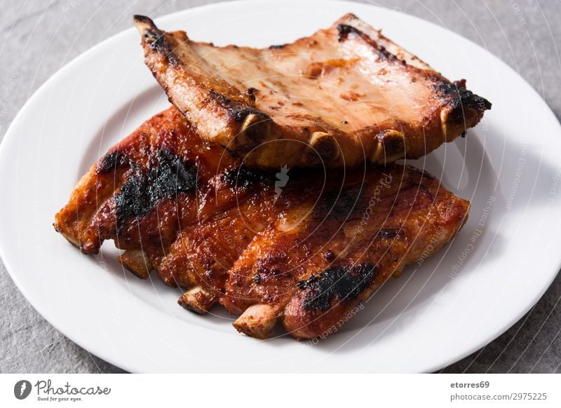 Gegrillte Grillrippen Amerikaner Grillen Rindfleisch Knochen kochen & garen Textfreiraum lecker Fett geschmacklich Lebensmittel grau Fleisch Schweinefleisch