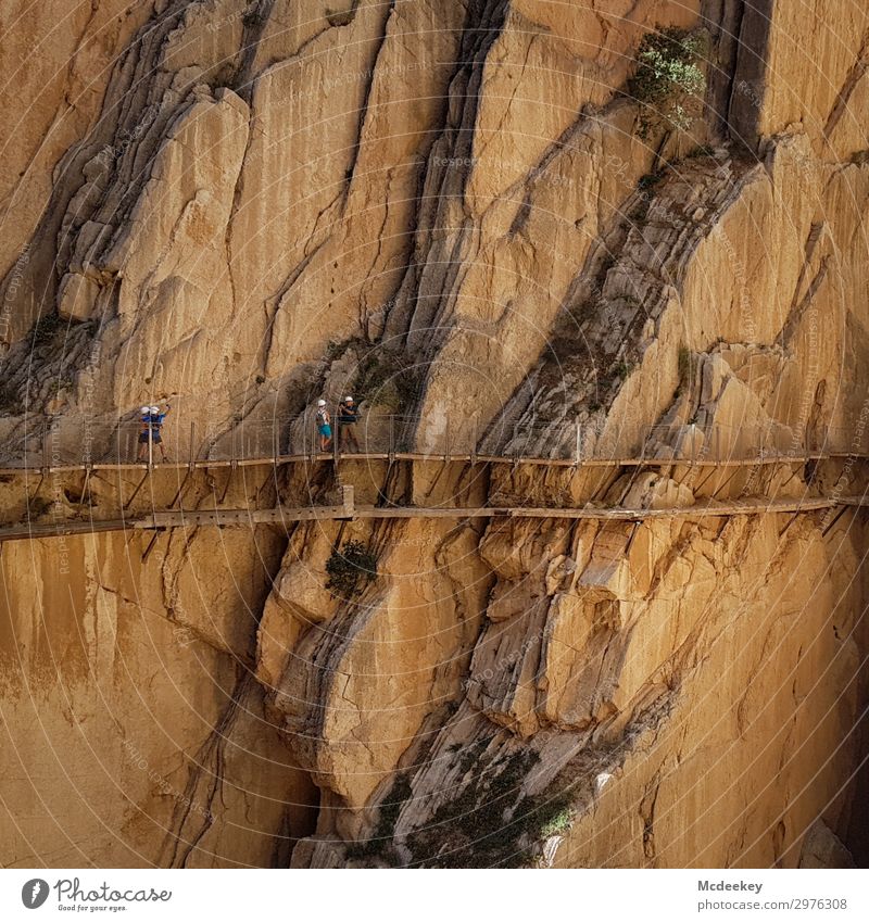 Caminito del Rey Mensch 4 Menschengruppe Umwelt Natur Landschaft Sommer Schönes Wetter Wärme Felsen Andalusien Spanien Europa Bauwerk Treppe Sehenswürdigkeit