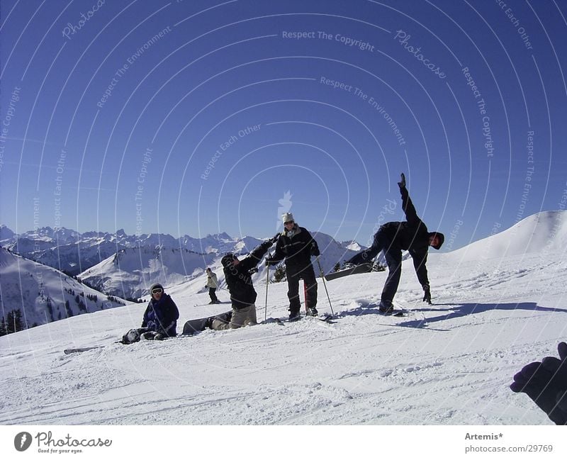 the snowdogs Snowboard Panorama (Aussicht) weiß Stil Menschengruppe Skifahren Himmel Schnee Berge u. Gebirge blau Freude groß Skier Skifahrer Snowboarder Pause