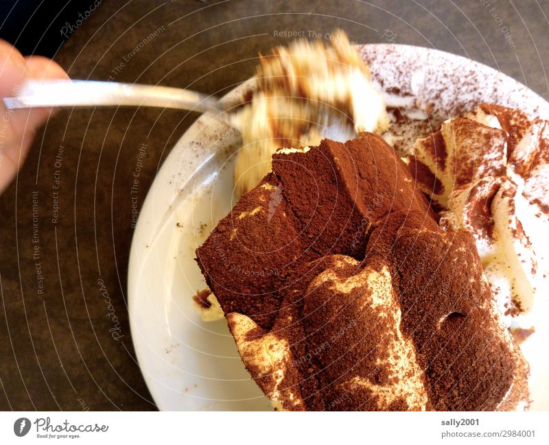 zum Kaffee... Teigwaren Backwaren Dessert Süßwaren Schokolade Tiramisu Kaffeetrinken Italienische Küche Gabel Teller Essen genießen Duft lecker süß braun Gier