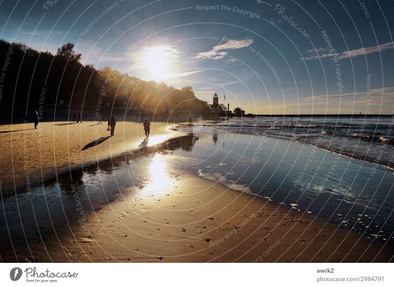 Laufsteg Umwelt Natur Landschaft Wasser Himmel Wolken Horizont Sonne Herbst Klima Schönes Wetter Baum Küste Strand Ostsee Sand Kolobrzeg Polen Osteuropa