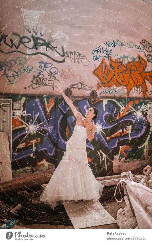 #A# Hochzeits-Location Kunst Kunstwerk ästhetisch Braut Brautkleid Hochzeitszeremonie Frau Wunsch träumen Kontrast abrupt Farbfoto Gedeckte Farben Innenaufnahme