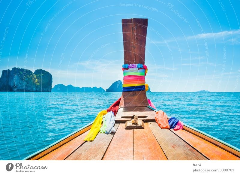 Blick vom Kopf des traditionellen Bootes auf Meer und Inseln Lifestyle schön Erholung Freizeit & Hobby Angeln Ferien & Urlaub & Reisen Tourismus Ausflug