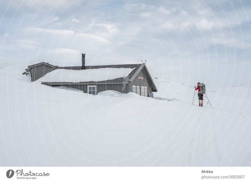 Skifahrer erreicht tief verschneite Hütte Ferien & Urlaub & Reisen Ausflug Abenteuer Winter Schnee Winterurlaub maskulin 1 Mensch Eis Frost Norwegen entdecken