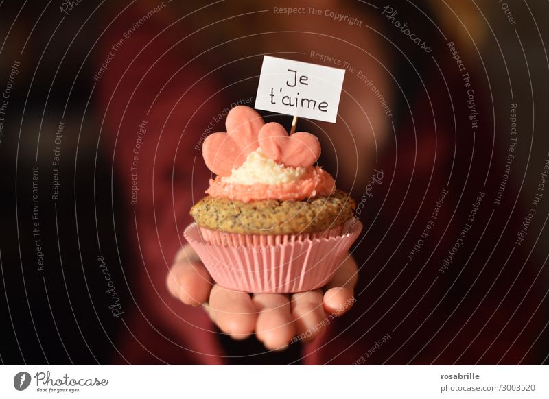 französische Liebeserklärung Kuchen Dessert Valentinstag Frau Erwachsene Hand Schilder & Markierungen Herz Fröhlichkeit Zusammensein süß rosa Verliebtheit