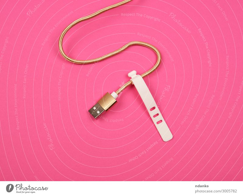 goldenes Kabel zum Laden mit Stromgeräten Telefon Computer Technik & Technologie Kunststoff Linie modern neu rosa rot weiß Fürsorge Kreativität Hintergrund