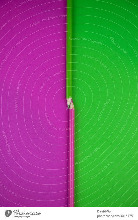 Buntstifte - links und rechts - grün und violett - zwei Seiten Stifte bunt Farben Paar Teilung Trennung Platzhalter Kunst Kreativität