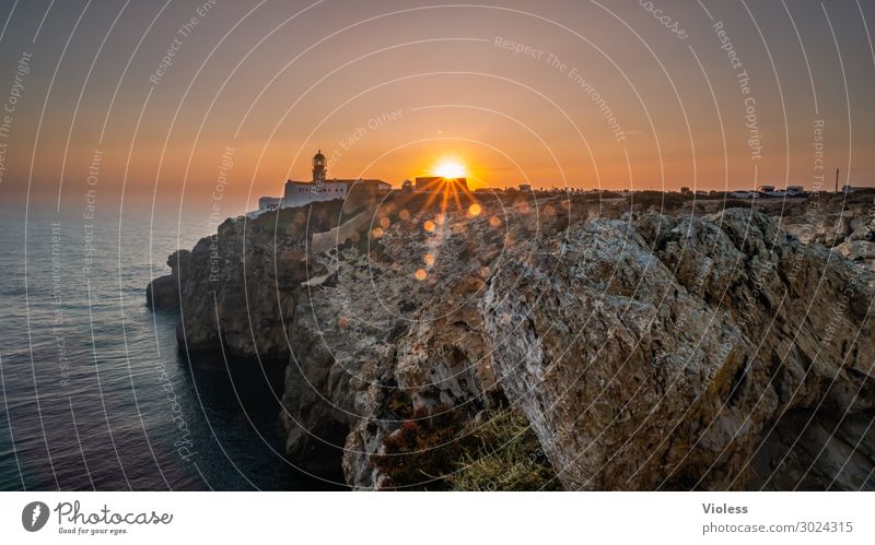Sagres - End of Day Cabo Sao Vincente Sonnenuntergang Portugal Felsen Felsküste Ferien & Urlaub & Reisen Reisefotografie Sonnenstrahlen Algarve Leuchtturm