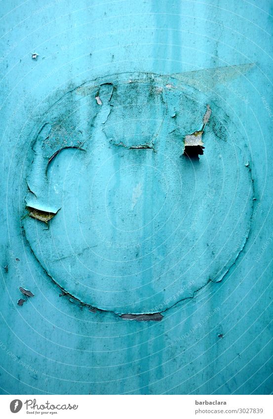 Bubikopf Bauwagen Metall Zeichen Kopf Haare & Frisuren alt retro rund blau Freude ästhetisch entdecken Farbe Idee Kreativität Kunst Schutz Wandel & Veränderung