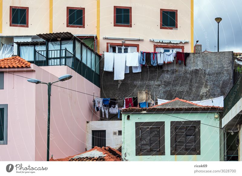 Wäsche auf der Leine in Camara de Lobos auf der Insel Madeira Lebensmittel Erholung Ferien & Urlaub & Reisen Tourismus Haus Gebäude Architektur Unterwäsche rosa