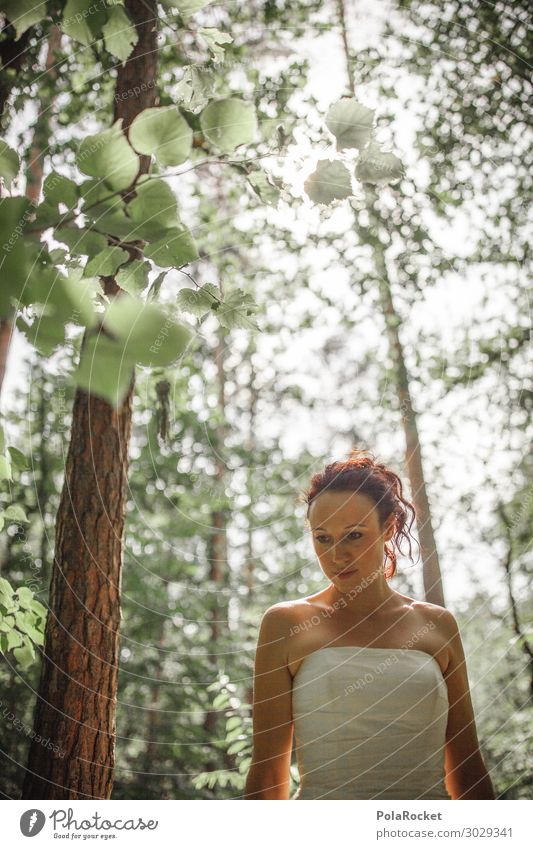 #A# Waldhochzeit Kunst ästhetisch Fee fantastisch Braut Brautkleid Brautschleier Natur Außenaufnahme grün Waldlichtung Farbfoto Gedeckte Farben Detailaufnahme