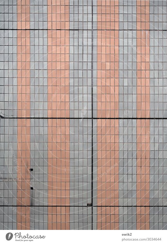 Komplex Schwerin Haus Mauer Wand Fassade Plattenbau Fliesen u. Kacheln glänzend groß hoch trist Stadt grau orange einfallslos simpel Farbfoto Außenaufnahme