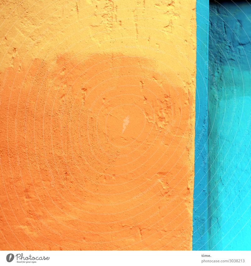 orangegelb|blautürkis Mauer Wand Putz Farbe Stein Beton Freundlichkeit Fröhlichkeit Wachsamkeit Leben Design Entschlossenheit erleben gleich Inspiration