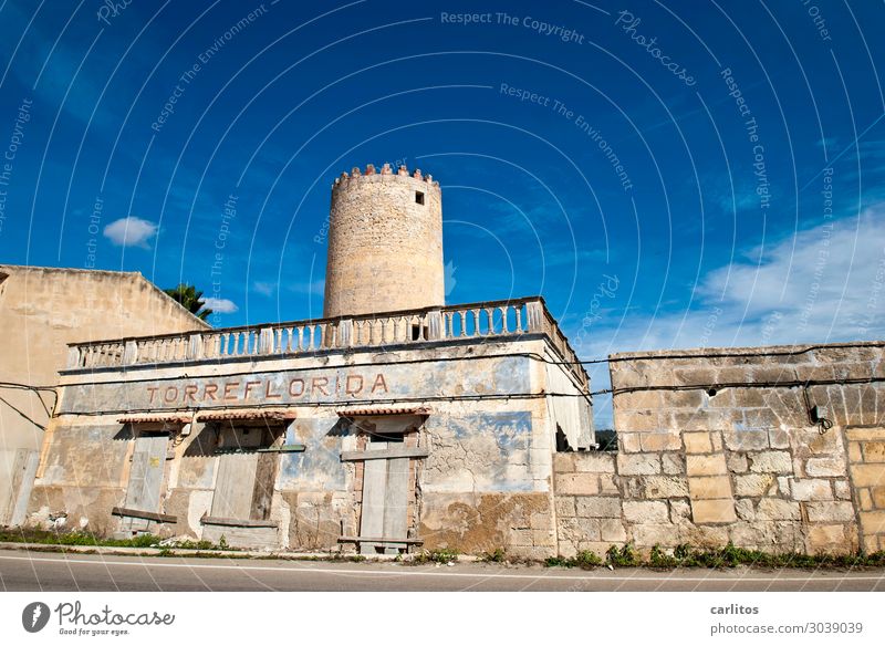 Manacor | Torre Florida Spanien Balearen Mallorca Turm Mühle alt verfallen Romantik Wachturm Aussichtsturm Wachposten Geländer Fassade Sandstein Mares