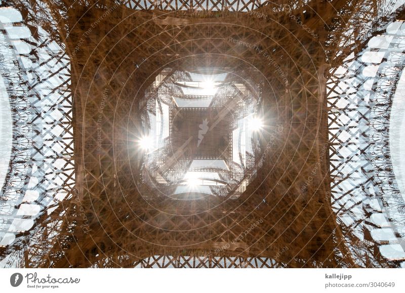 4 x eifelturm Tourismus Ausflug Städtereise Stadt Hauptstadt Tour d'Eiffel Spitze Paris Doppelbelichtung Eisen Architektur Sightseeing Sehenswürdigkeit
