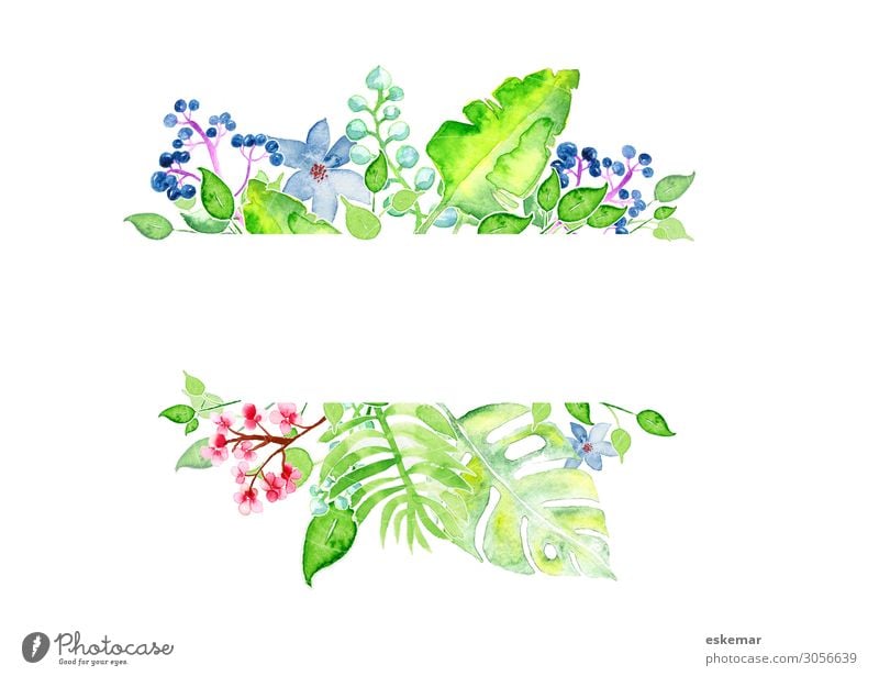 Blumen Aquarell mit Textfreiraum Sommer Garten Dekoration & Verzierung Kunst Kunstwerk Gemälde Wasserfarbe gemalt auf Papier Natur Pflanze Frühling Baum Gras