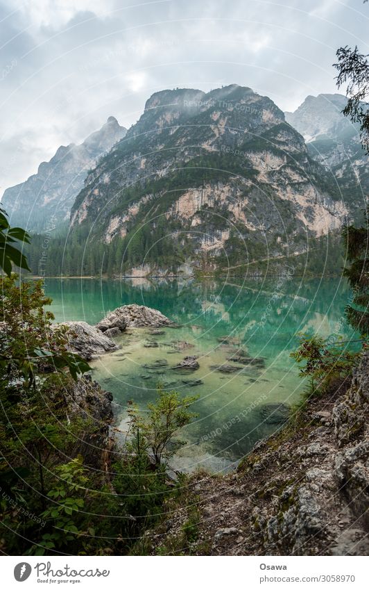Pragser Wildsee / Lago di Braies Umwelt Natur Landschaft Baum Wasser Himmel Wolken Nebel Alpen Berge u. Gebirge Südtirol See wandern Ferien & Urlaub & Reisen