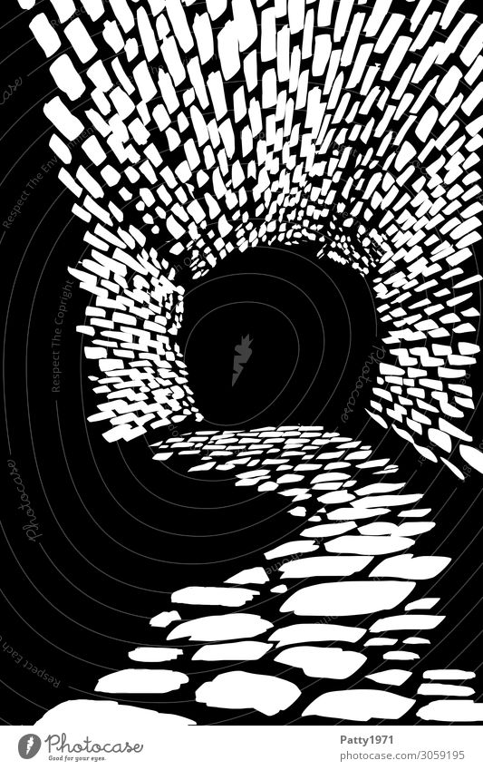 Katakombe Tunnel Architektur Katakomben bedrohlich dunkel schwarz weiß Platzangst Traurigkeit Abenteuer Angst geheimnisvoll Wege & Pfade Grafik u. Illustration